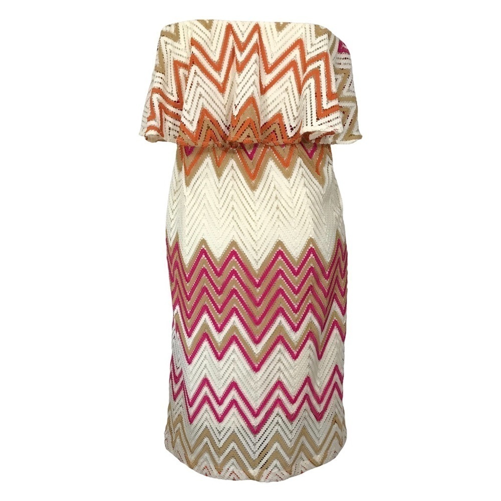 Anthropologie Judith March Chevron Eyelet Lace Strapless Dress Size Small